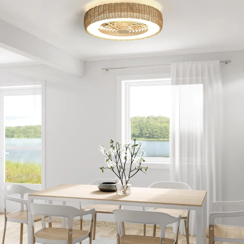 Ventilatori Da Soffitto-Selezionato da Mazzolaluce Ventilatore plafoniera da soffitto in rattan ip44 20mq con telecomando