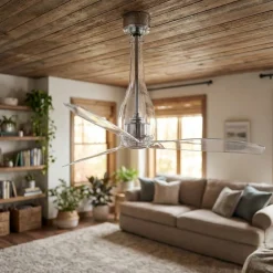 Ventilatori Da Soffitto-Selezionato da Mazzolaluce Ventilatore silenzioso in vetro da soffitto per 17mq pale trasparenti con telecomando