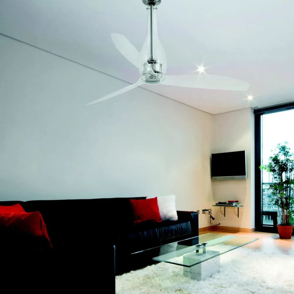 Ventilatori Da Soffitto-Selezionato da Mazzolaluce Ventilatore silenzioso in vetro da soffitto per 17mq pale trasparenti con telecomando