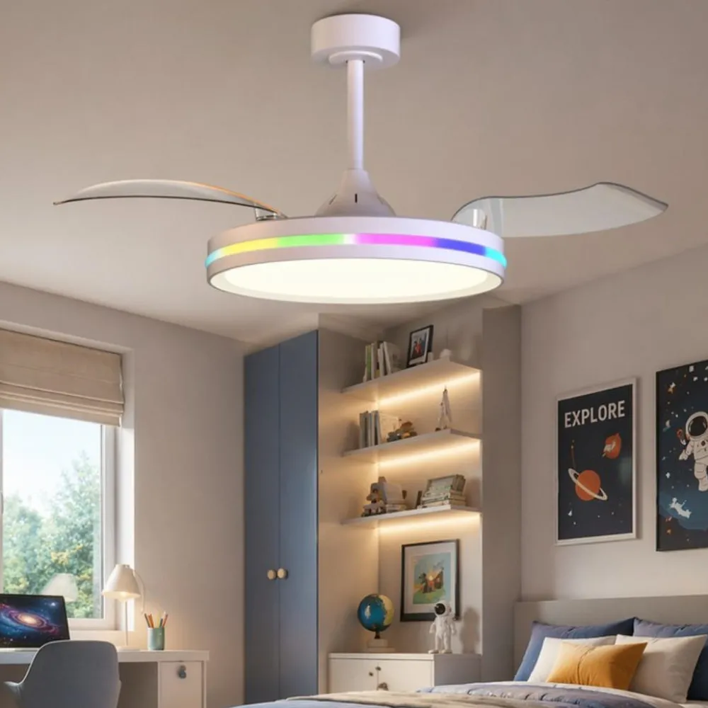 Ventilatori Da Soffitto-Selezionato da Mazzolaluce Ventilatore soffitto pale richiudibili bianco led cct rgb moderno 13mq