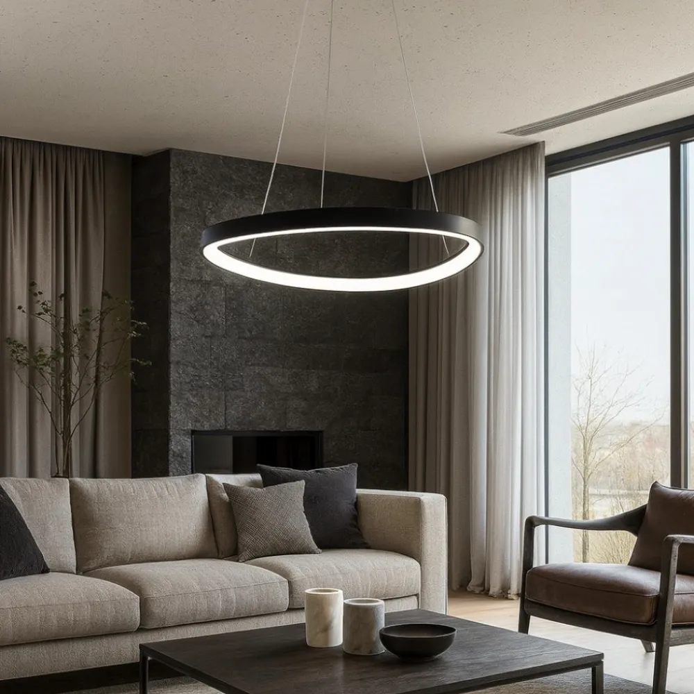 Lampadari Moderni-Vivida International lampadario design moderno lifering nero led 60w 3000k 4000k per soggiorno