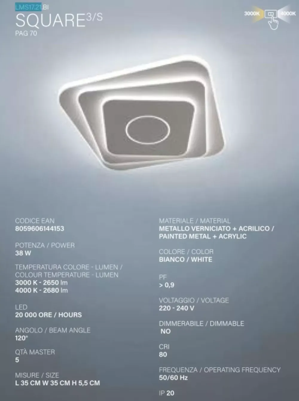 Plafoniere Moderne-Vivida International plafoniera square bianca led design moderna