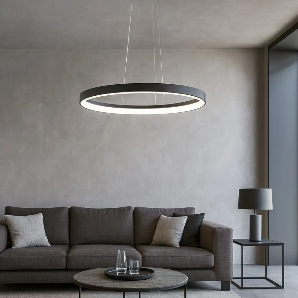 Lampadari Moderni-Vivida International Vivida lifering-o nero lampadario ovale led 40w 3000k 4000k