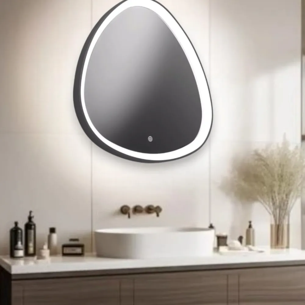 Specchi Da Parete-Vivida International Vivida lifering specchio nero led touch 25w 3000k rotondo moderno