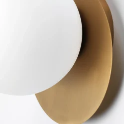 Applique Da Parete-Vivida International Vivida pearl applique led 12w 3000k oro spazzolato sfera vetro bianco moderna