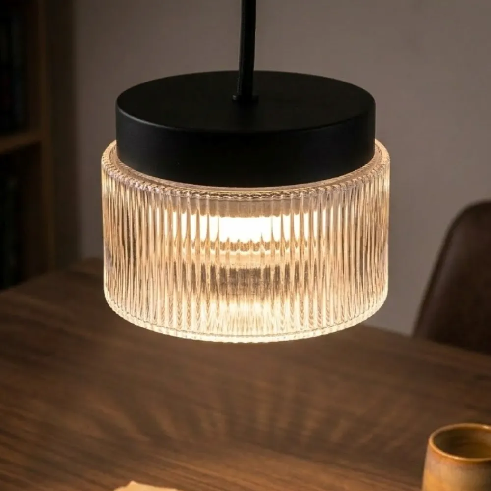 Lampade A Sospensione-Vivida International Vivida pilastro lampada a sospensione classica vetro rigato trasparente