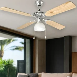 Ventilatori Da Soffitto-Selezionato da Mazzolaluce Ìventilatore vintage da soffitto a pale legno con luce 13mq