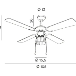 Ventilatori Da Soffitto-Selezionato da Mazzolaluce Ìventilatore vintage da soffitto a pale legno con luce 13mq