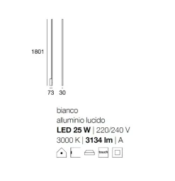 Applique Da Parete-Stilnovo Xilema applique led 25w 3000k moderno alluminio lucido
