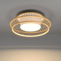Plafoniere Moderne-Eglo Yuku z plafoniera smart da cucina in legno e tessuto led rgb da 2700k a 6500k
