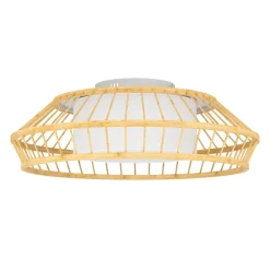 Plafoniere Moderne-Eglo Yuku z plafoniera smart da cucina in legno e tessuto led rgb da 2700k a 6500k