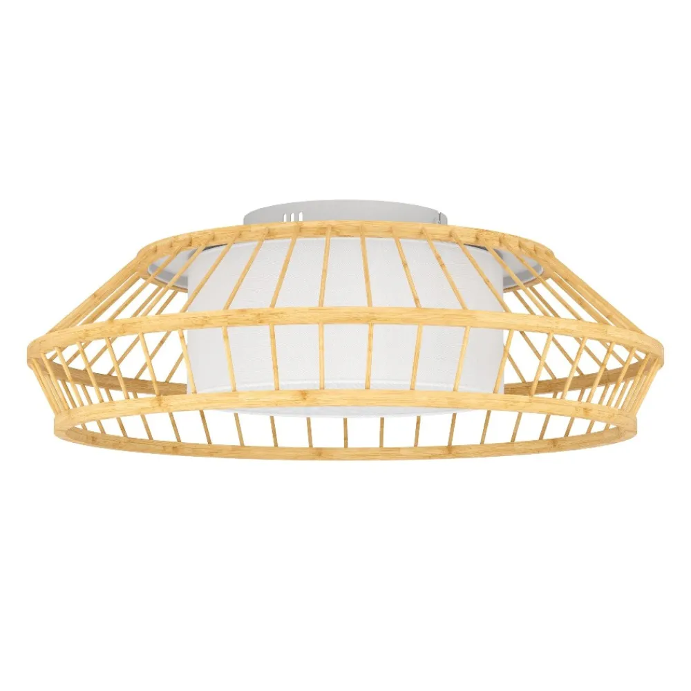 Plafoniere Moderne-Eglo Yuku z plafoniera smart da cucina in legno e tessuto led rgb da 2700k a 6500k