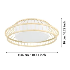 Plafoniere Moderne-Eglo Yuku z plafoniera smart da cucina in legno e tessuto led rgb da 2700k a 6500k