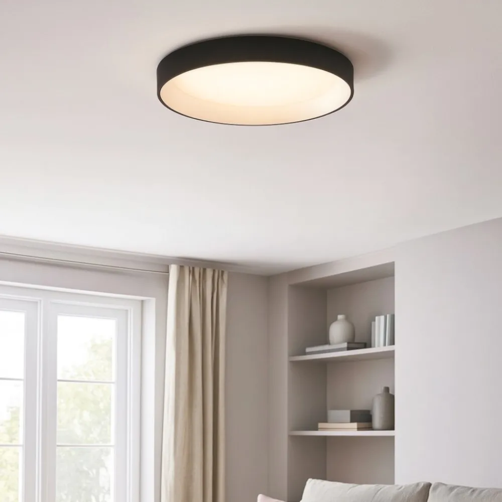 Plafoniere Moderne-Ideal Lux Ziggy pl d080 plafoniera a led nero 62w 3000k tonda