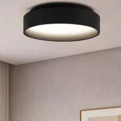 Plafoniere Moderne-Ideal Lux Ziggy pl d030 plafoniera nera led 22w 3000k tonda per ingresso