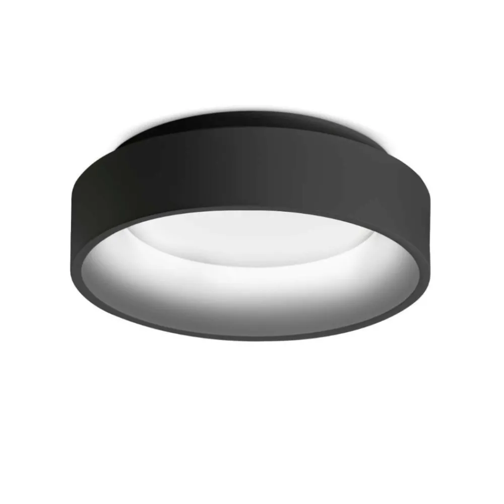 Plafoniere Moderne-Ideal Lux Ziggy pl d030 plafoniera nera led 22w 3000k tonda per ingresso
