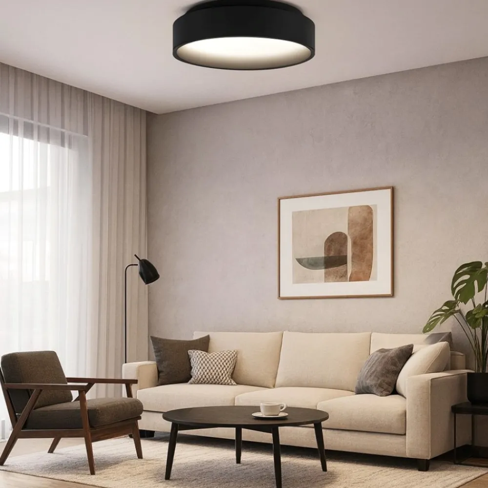 Plafoniere Moderne-Ideal Lux Ziggy pl d030 plafoniera nera led 22w 3000k tonda per ingresso